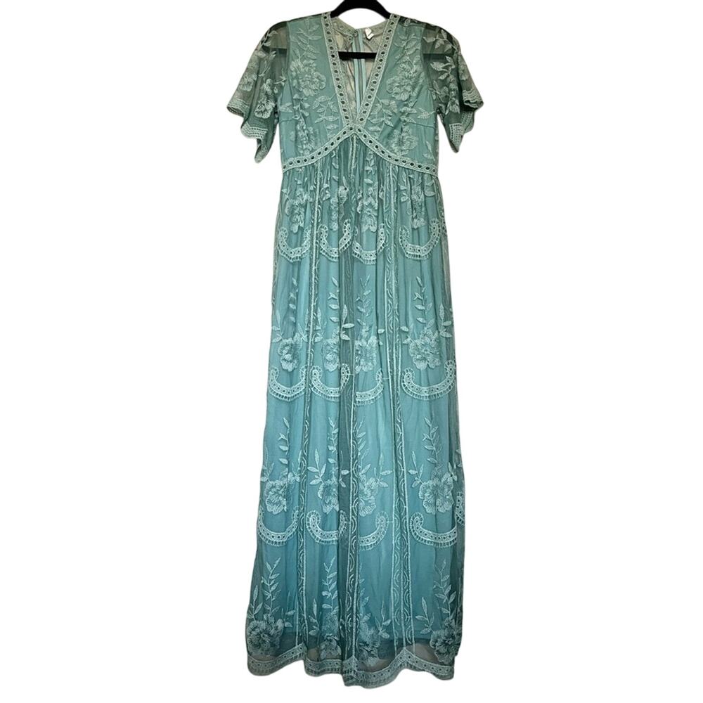 Pinkblush Lace Overlay Maxi Maternity Dress in Sage Size Small - Picture 10 of 11